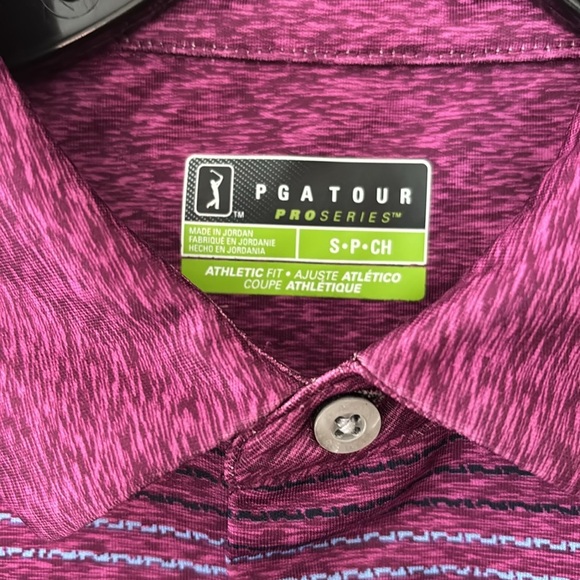 Mens PGA Tour Pro Series Golf Performance Polo, Purple,Small, Athletic Fit - Picture 4 of 4